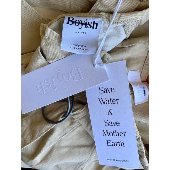 Boyish Clancy Paperbag Pleated Chino in Beige Size 26 Belted Fringe Hem Stretch - Picture 6 of 6